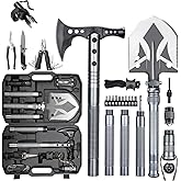 ZENHOSIT Multifunctional Folding Tactical Shovel Hatchet Combo - With Axe, Flashlight, Extension Handles - For Camping, Cycling, Hiking - 19.3-40.9 Inches