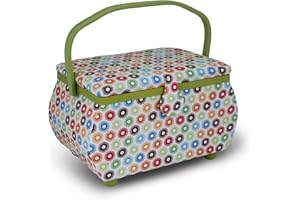 Dritz Sewing Basket Circle 12.75X7.75, Large, Multicolor Retro