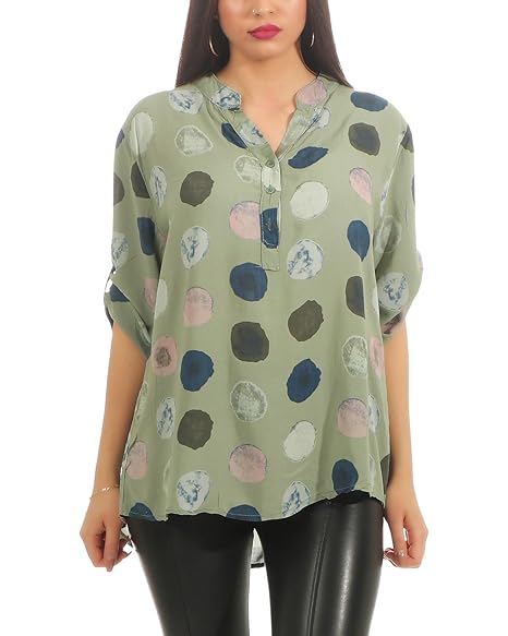 ZARMEXX Damen Bluse Sommer Tunika Punkte-Print Kurzarm Shirt Loose Fit Leichte Baumwollbluse (One Size, 38-42)