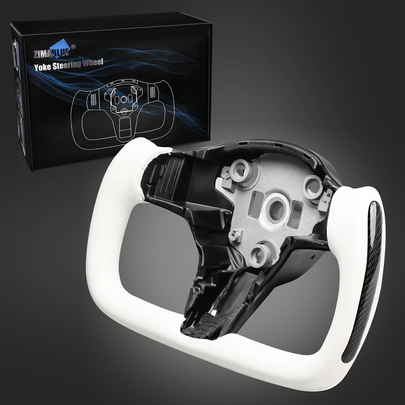 Photo 1 of ZIMABLUE Yoke Steering Wheel Personalized Yoke Steering Wheel, Nappa Leather with Side Glossy Carbon Fiber without Front Trim for Tesla Model 3 2017-2023, Model Y 2019-2024 With Heating Function