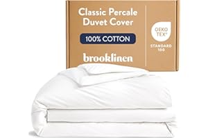 Brooklinen Luxury Percale Duvet Cover – 100% Cotton, Cool, Crisp, Extra-Long Corner Ties, Button Closure, Soft & Breathable – Machine Washable, Duvet Cover Full/Queen Bed Sizes (White)