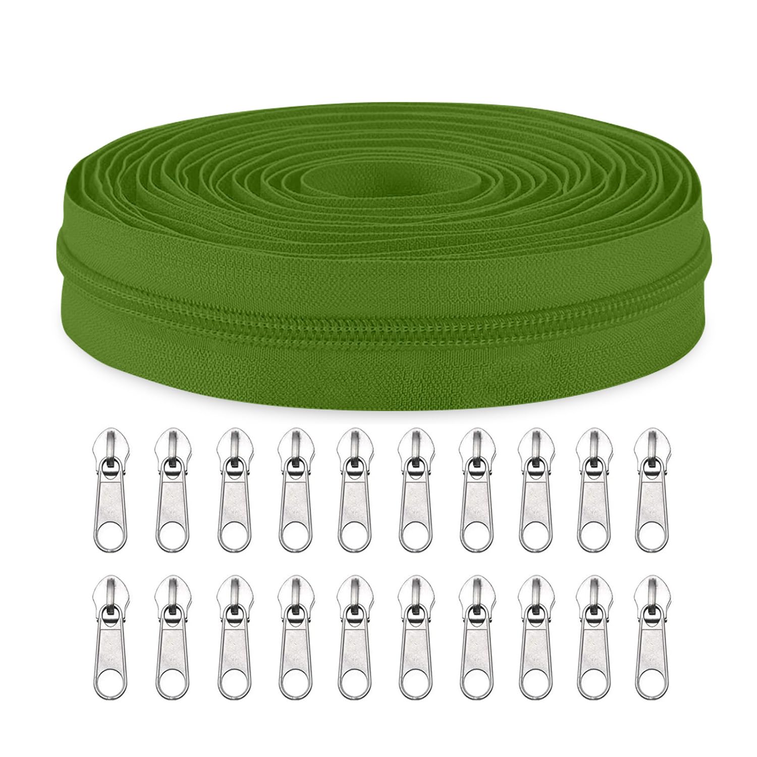 Sawoake #5 Nylon Coil Zippers by The Yard Bulk 10 Yards with 20pcs Zipper Sliders for DIY Sewing Tailor Craft Bag Garment Home Textile…(OliveGreen)