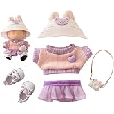 Clothes for Dolls Accessories, Stylish Kawaii Outfit Set 5 Pieces Suitable for 15cm 17cm Doll, Doll Clothing Set Replacement (Purple)