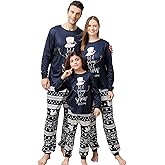 ANGELGGH Family Christmas PJs Matching Sets, Cute Holiday Pajamas Printed Top and Pants, Xmas Jammies for Couples/Men/Women