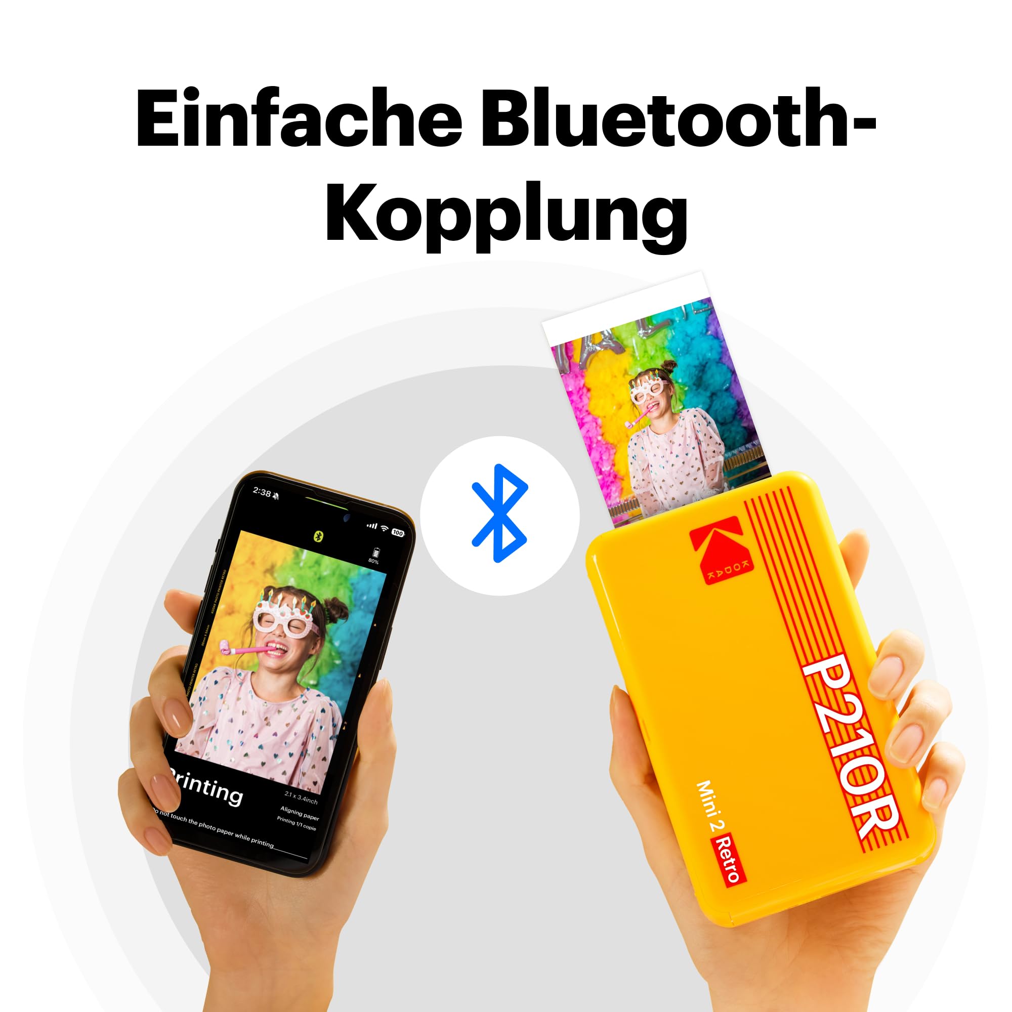 KODAK Mini 2 Retro 5,3 x 8,6 cm tragbarer Fotodrucker, 38 Blatt, Bluetooth-Smartphone-Drucker für iPhone und Android, sofortige Farbdrucke, 4-Pass-Farbsublimation 5