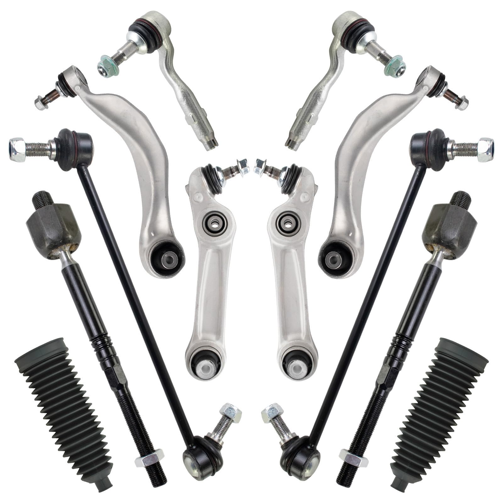 TRQ Front Steering & Suspension Kit Control Arm with Ball Joint Steering Rack & Pinion Bellow Sway Bar Stabilizer Link Tie Rod Compatible with BMW
