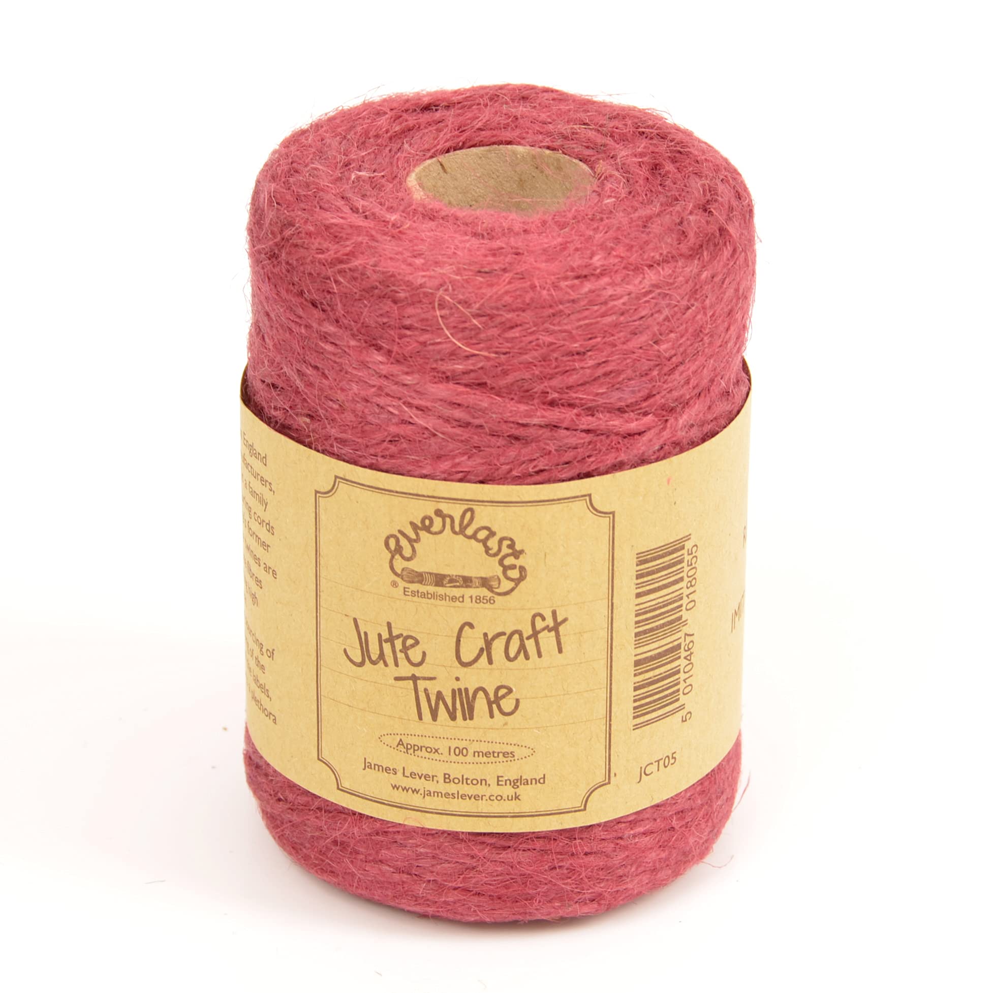EVERLASTO NATURAL COLOURED JUTE CRAFT TWINE 100M SPOOLS (RASPBERRY)