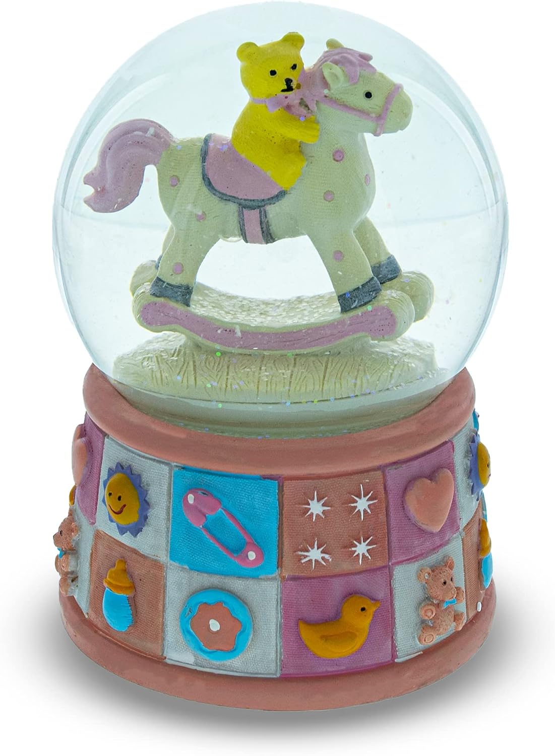 Snow Globes - Teddy Bear on Rocking Horse Baby Boy Gift Musical Water Snow Globe