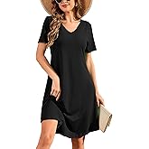 DEARCASE Women's T Shirt Dress Short Sleeve V-Neck Spring Summer Casual Loose Flowy Swing Midi Tunic Dresses