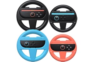 Kinwin 4 Pack Steering Wheels for Nintendo Switch 2 (2025) Joycons, Racing Wheel Controller for Mario Kart World & 8 Deluxe, Ergonomic Design Grip for NS2 Joycon Accessories (Black, Orange and Blue)