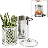 Asparagus Pot Deep Fryer Pot, Stainless Steel Steam Cooker with Basket and Lid Vegetable Asparagus Cooker for Pasta, Spaghetti, Japanese Tempura Small Deep Frying Pot with Oil Drip Drainer Rack, 4 Qt