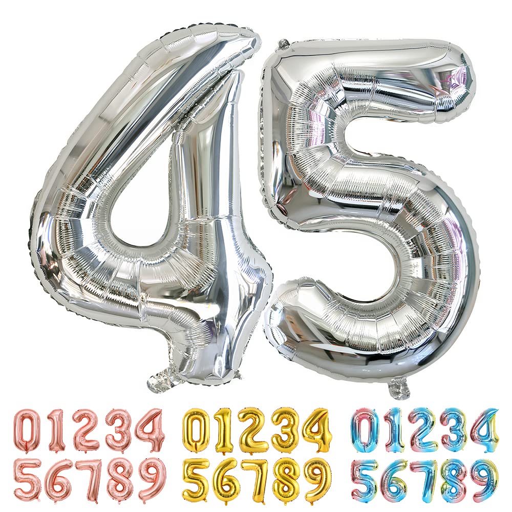 Ponmoo Foil Balloon Number 45/54 Silver, Giant Numbers 0 1 2 3 4 5 6 7 8 9 10-19 20-29 30-39 40-49 50-60-70-80-90-100, Large Balloons for Wedding Anniversary Birthday Party Decoration