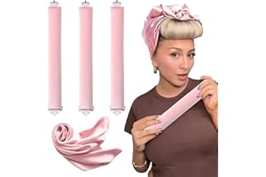 NOAFOCKS Heatless Curling Set No Heat Hair Curlers Overnight Curls Blowout Rods Soft Large Foam Velvet Hair Rollers to Sleep in for Long Hair Headband Heatless Curling Rod (3 Rods Set -Pink)