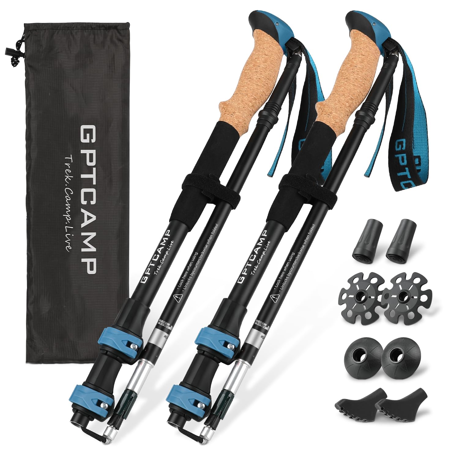 Photo 1 of ***MISSING PARTS***     GPTCAMP Walking Sticks,Trekking Poles Collapsible Hiking Poles,Lightweight Folding Travel Walking Pole for Men Women,2pc Adjustable Hiking Stick with EVA Foam Grips for Backpacking,Blue