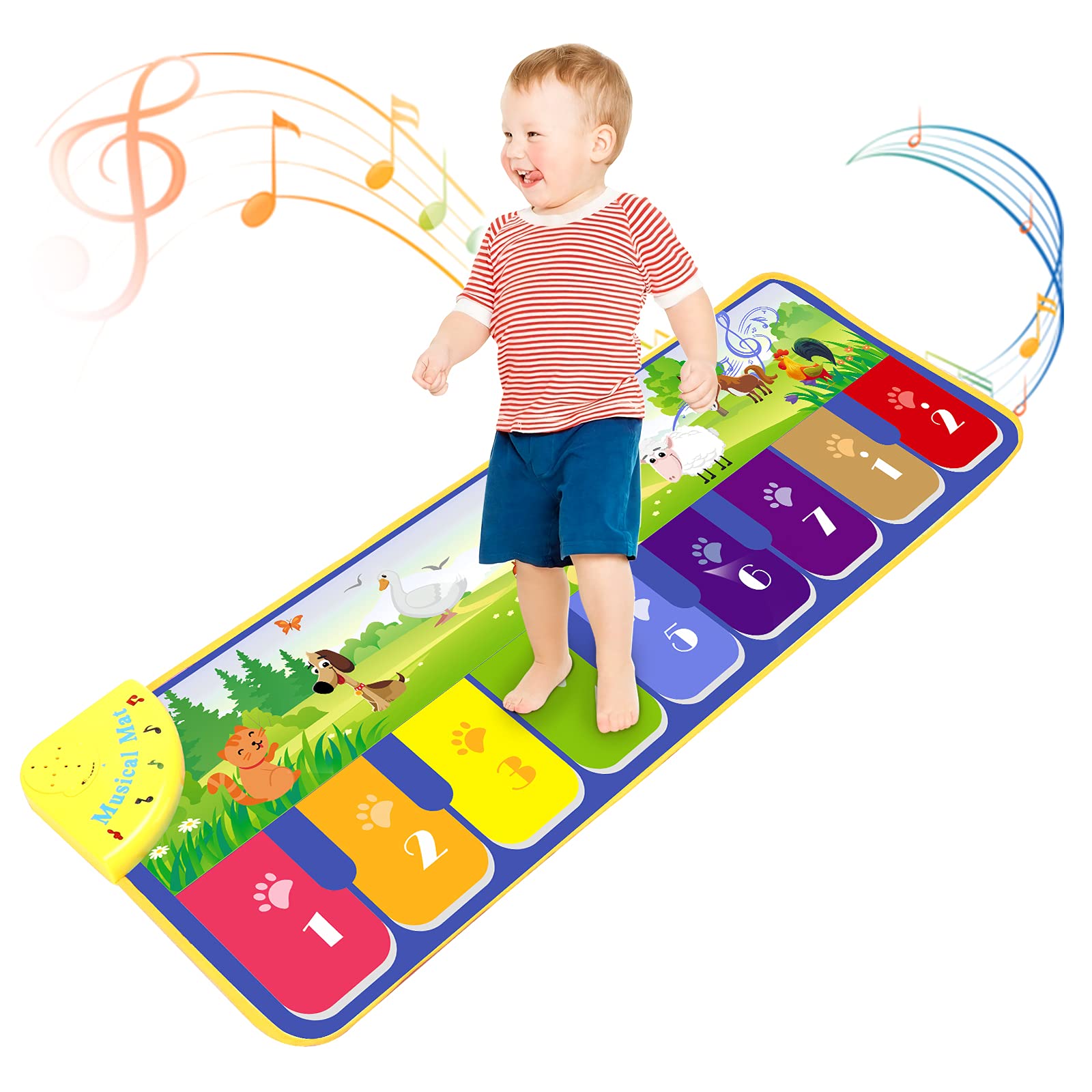 Kids Non-slip Piano Mat, Musical Keyboard Playmat, Music Dance Mat Multifunction Electronic Music Animal Touch Play Blanket Toys Gifts for Baby Toddlers Boys 1-4 Years Old (110 * 36cm)1
