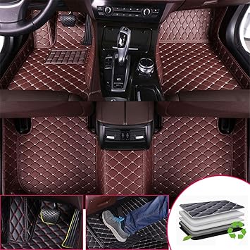 Amazon Com Custom Car Floor Mats For Audi Q7 2016 2019 7 Seats Full Surrounded Waterproof Anti Slip All Weather Protection Leather Material Car Mat Carpet Liners Coffee Automotive
