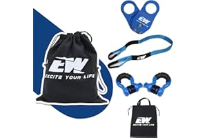 ELITEWILL 3" x8' Tree Saver Winch Towing Strap, 3/4" D Ring Shackles, 10 Ton Snatch Block Pulley and Storage Bag - Truck, SUV, ATV Offroad Recovery Gear Kit 4x4