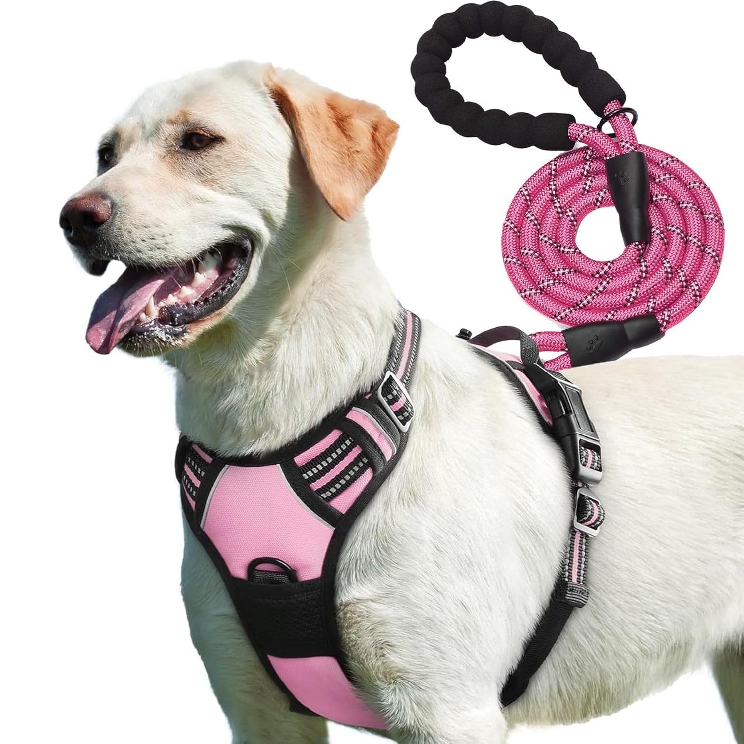 PetBuds Adjustable No Pull Dog Harness with Free 5ft Leash, Breathable & Durable for All Breeds (Pink, Extra Large)