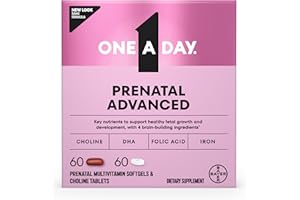 One A Day Prenatal Advanced- Prenatal Vitamins with Folic Acid, Choline, DHA & Iron, Pregnancy Vitamins for Women to Support Baby’s Development, 60+60 Ct (120 Total Set) (Packaging May Vary)