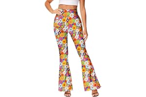 Deerose Women's High Waist Stretch Bell Bottom Slim-Fit Flare Leg Hippie Pants