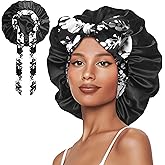 Vettres Double Layer Silk Bonnet with Tie Satin Lined Sleep Cap Hair Cover for Women's Curly Natural Hair