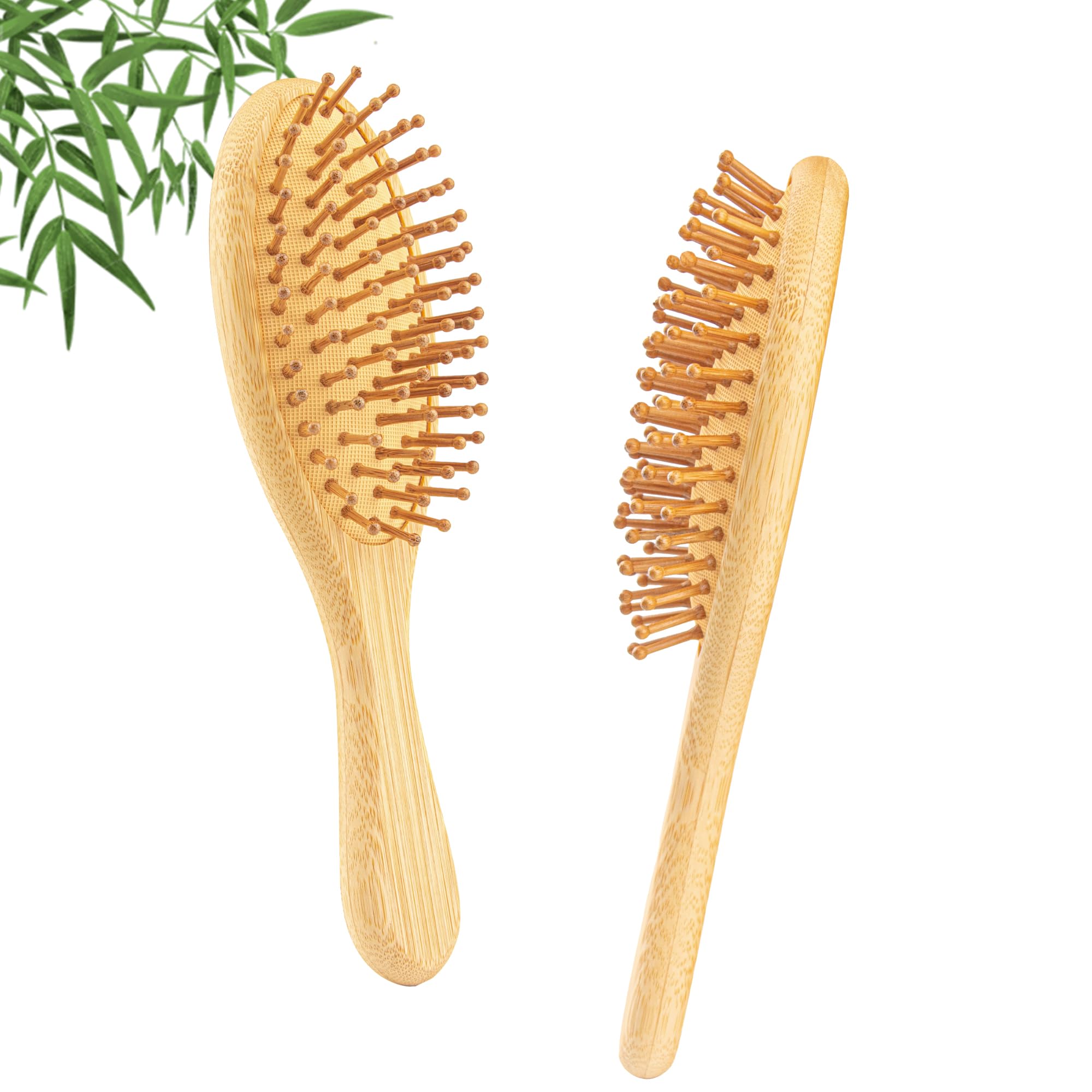 YUNAI Bamboo Paddle Wooden Hair Brush – Natural Bamboo Air Cushion Comb for Massaging Scalp, Reduce Frizz No Hair Tangle Small Oval Brush for Curly Hair