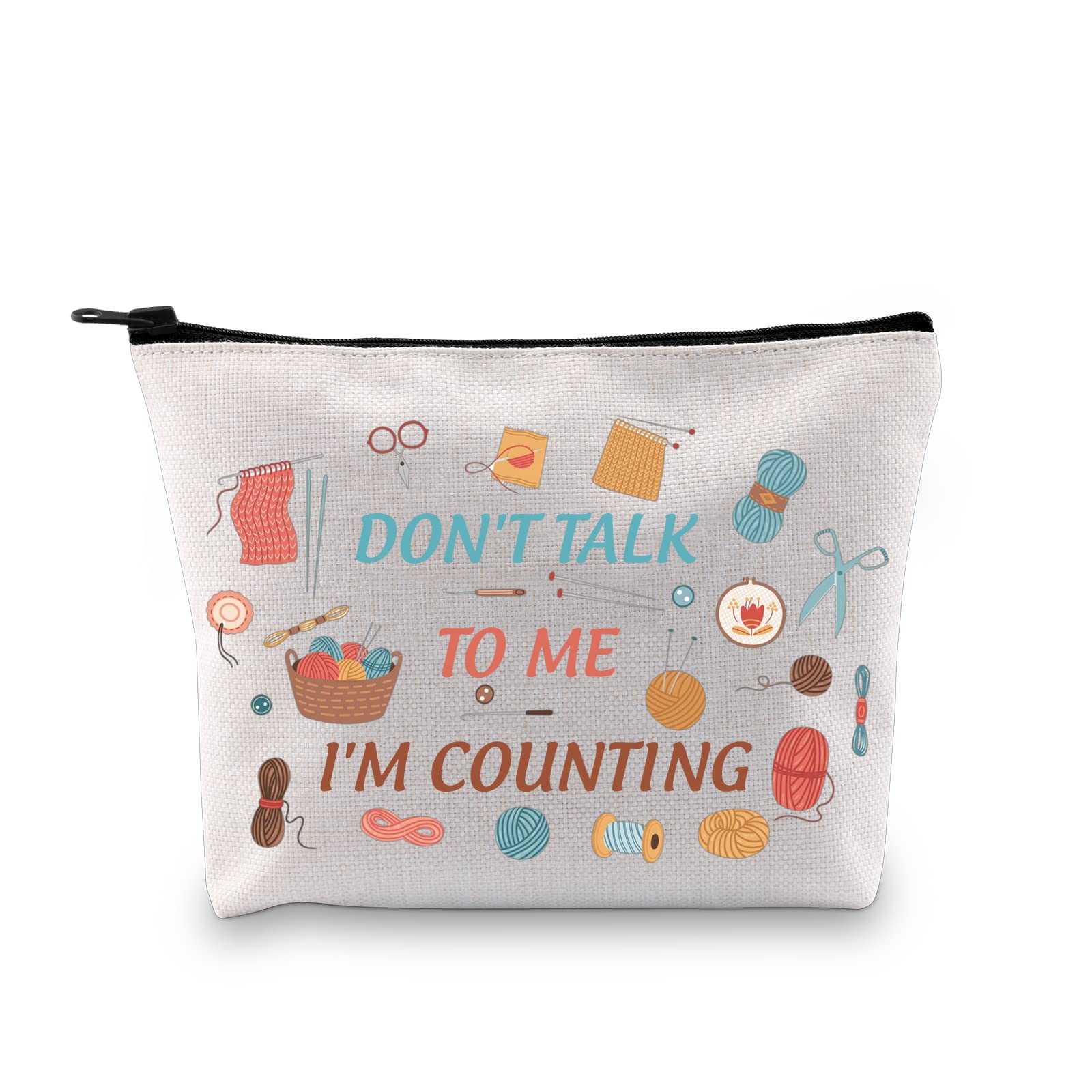 PLITI Don't Talk to Me I'm Counting Funny Knitting Bag for Crocheting Mom Grandma Makeup Bag Knitting Lover Gift (Talk to Counting U)
