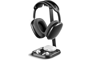 Headphone Stand, Curved Headset Stand with Storage Tray, Gaming Headset Holder for AirPods Max, AirPods Max 2, AirPods, AirPo
