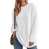 Velvelhall Womens Long Sleeve Sweatshirts Oversized Waffle Knit Tunic Tops Casual Crewneck Long Shirts(white, X-Large)