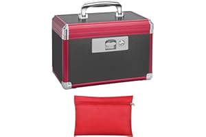 LOCKCURX Medicine Lock Box -10 x 6 x 6.7 Inch（Small） - Black Red - Childproof Medication Lock Organizer, Medication Lock Box with Key, Locking Box with Portable Storage Case