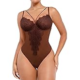 SHAPELLX Womens Lace Bodysuit for Large Bust Tummy Control Shapewear Backless Corset Top V Neck Thong Body Suits Shaper