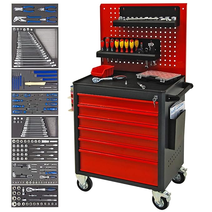ADB Werkstattwagen Werkzeugwagen Werkzeug Rollwagen bestückt gefüllt mit Werkzeug 90-teilig + Ablage Rollwagen Fahrbar