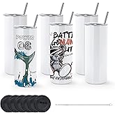AGH 6 Pack 15OZ Sublimation Tumblers Straight Cups,Double Wall Vacuum Insulated Sublimation Tumblers with Straw,Polymer Coating for Heat Transfer