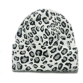 Cow Print Beanie Hats for Women Men Warm Knit Hat Animal Print Beanies Y2K Cap 2 Layers Winter Leopard Print Skull Cap