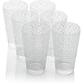 Victoria Clear Set of 6 Premium Acrylic Ice Tea Glass 22 oz &ndash; Unbreakable Glassware with Elegant Embossed Design, Dishwasher Safe for Indoor &amp; Outdoor Use