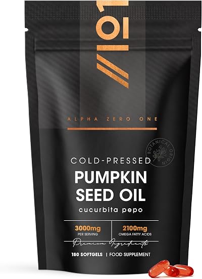 ALPHA01 Pumpkin Seed Oil 3000mg 50% Linoleic 180 Softgels Cold Pressed