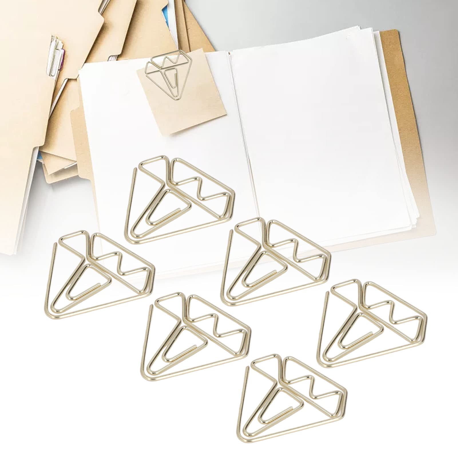 Fyearfly Gold Metal Paperclips, 100 Pcs Cute Paper Clips Decorative Paperclips with Plastic Box for Files Classification, DIY Creation, School and Office Stationery Supplies (Diamond)