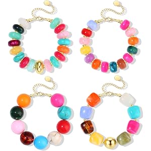 SAMOCO 4Pcs Chunky Acrylic Beaded Strand Bracelets for Women | Boho Multicolor Resin Beads Bracelets,Adjustable Stackable Sta