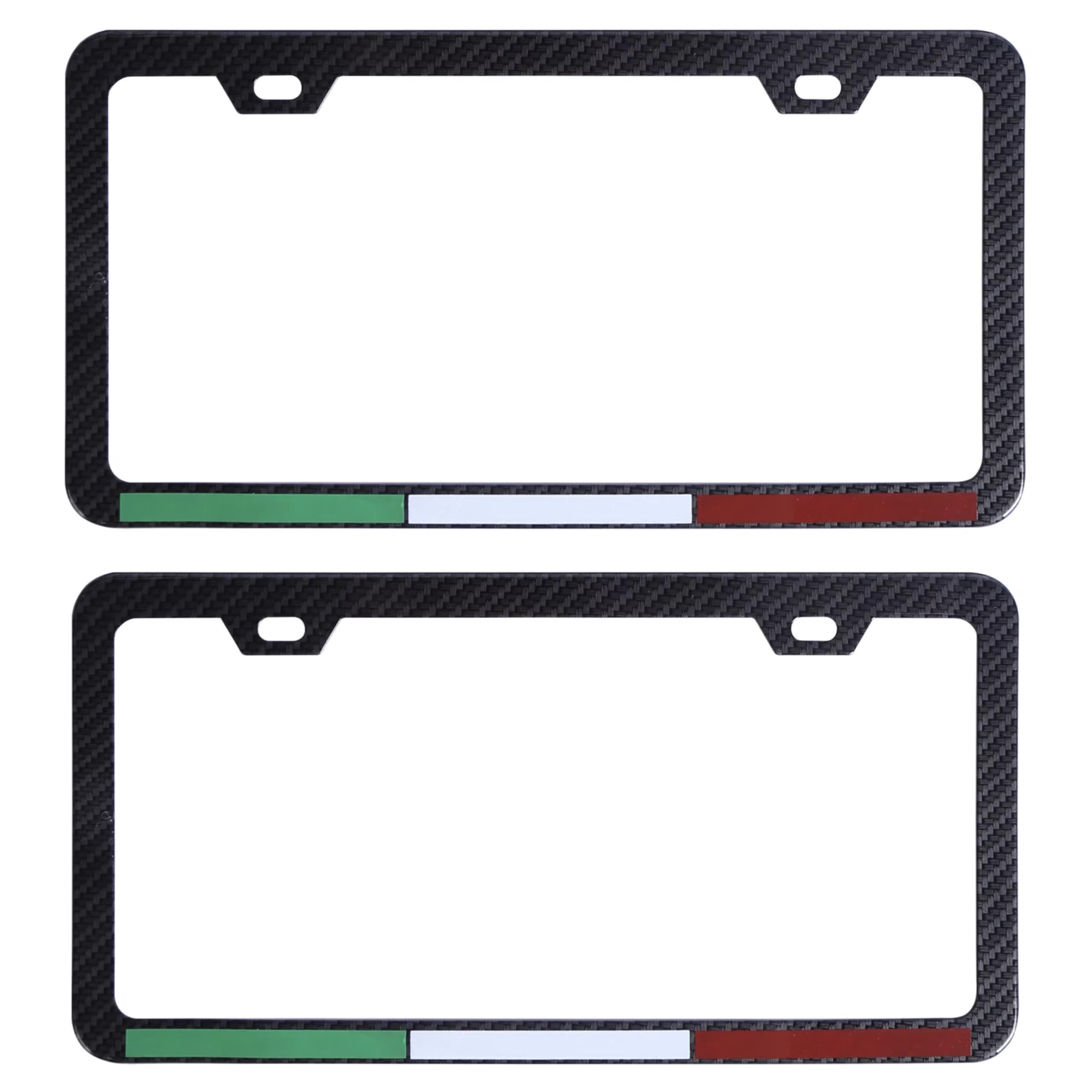 Photo 1 of (Pack of 2) Italy License Plate Frame Aluminum with Carbon Fiber Finished Screw and Caps Included Italian Flag License Plate Frame for Maserati Alfa Romeo Ferrari Fiat