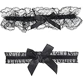 2 PCS Lace Wedding Garter for Bride, Lace Thigh Garters, Black Garters Belt with a Bow, Party Prom Leg Garter Belt for Women Bride