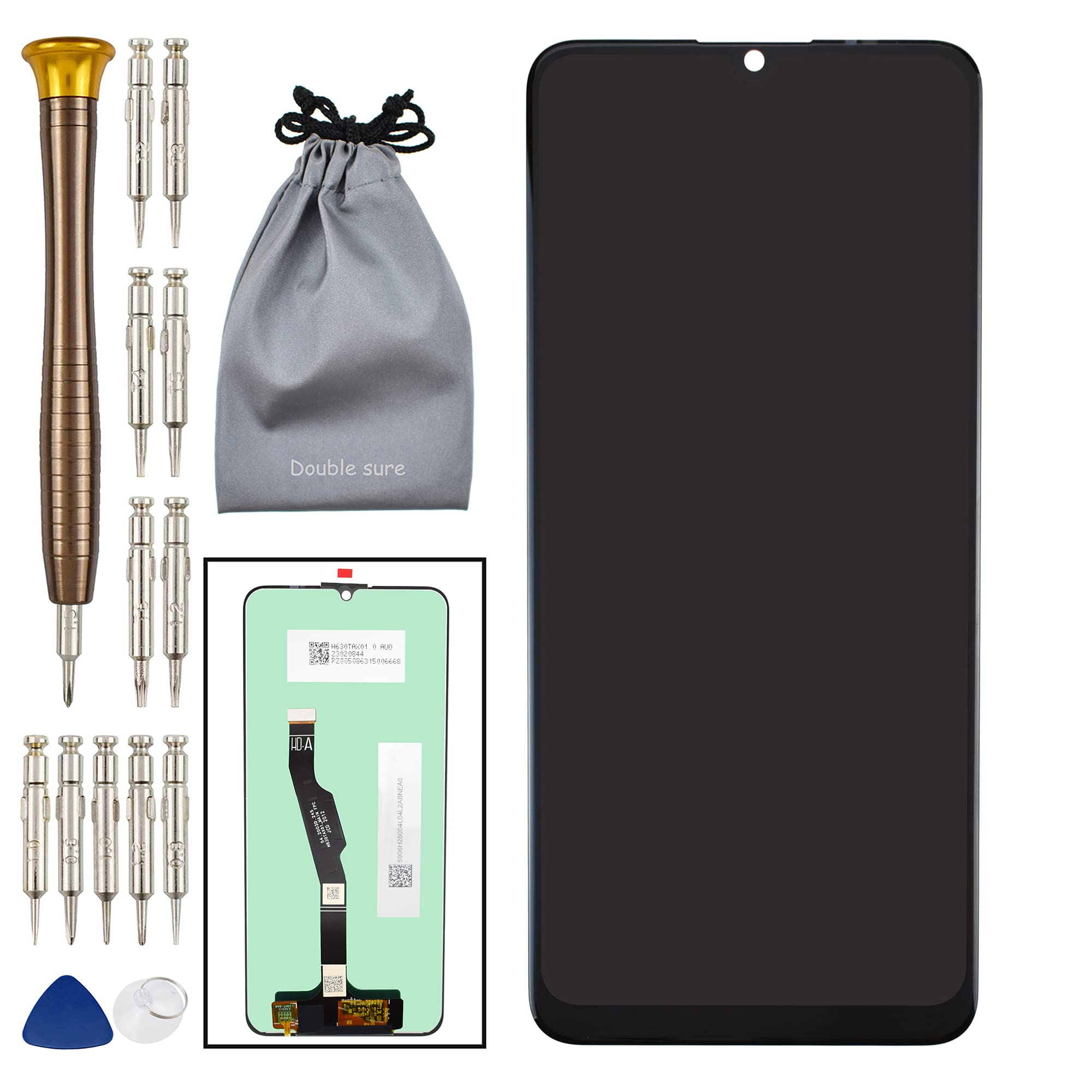Double Sure LCD Display Touch Digitizer Screen for Huawei Y6pReplacement Part Compatible withY6p 2020(Black) Comes with disassembly tool