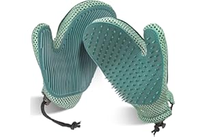 Mollypaws 2 in 1 Pet Fur Glove & Cat Hair Remover Glove, Dog Grooming Glove Brush for Shedding, Massage, Efficient Pet Hair Remover Mitt for Uproot Cleaner Clothes, Couch, Carpet [Blue/Pair]