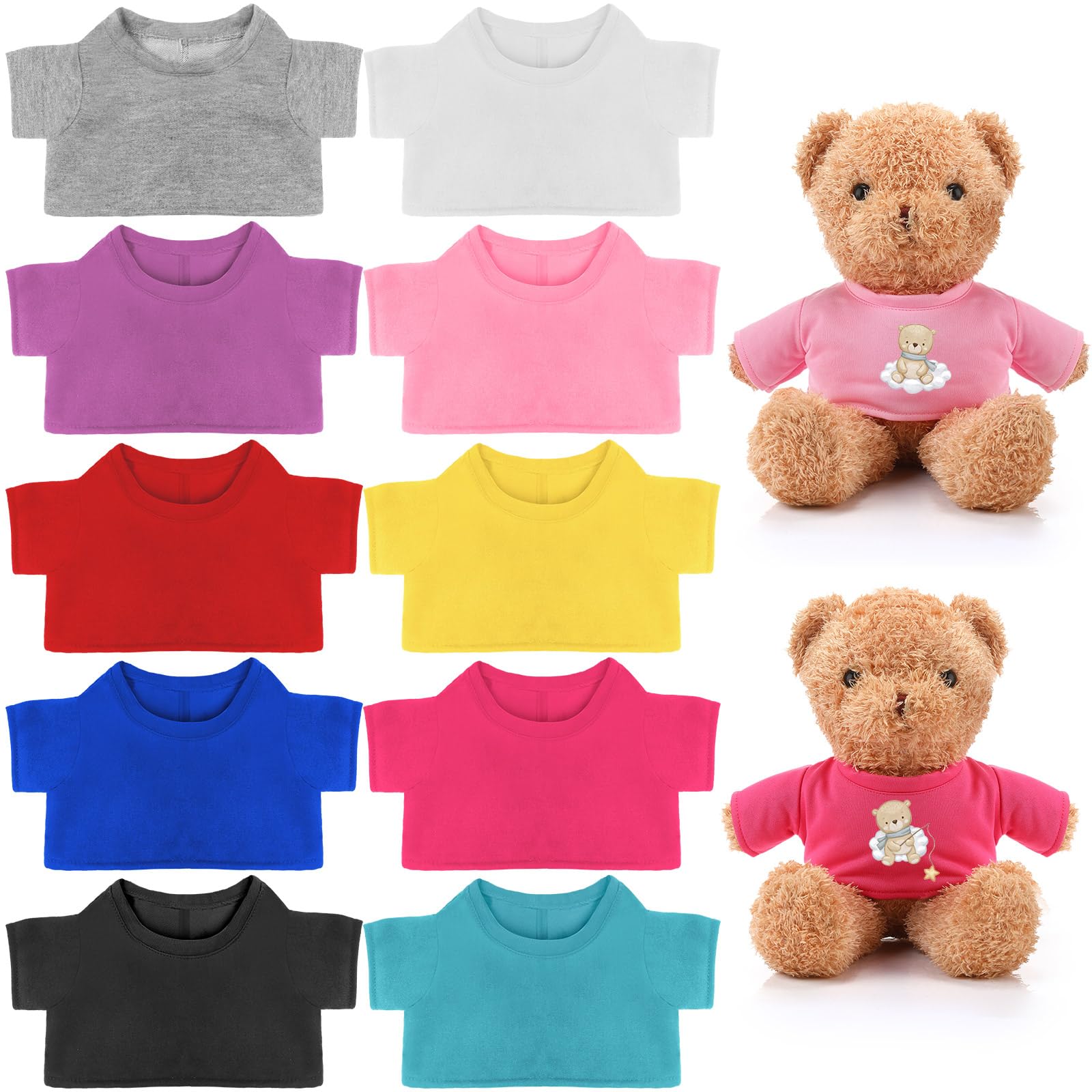 Photo 1 of 10 Pcs Stuffed Bear Tee Shirt Stuffed Animal Clothes Bear Basic Sublimation Blank T Shirt Classic Plush Bear T Shirt Easy to Wear Fit 14-18 Inches Stuffed Dolls