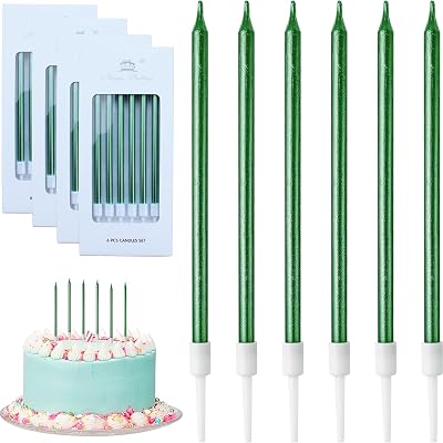 FUZVOL Green Glitter Birthday Candles 24 pcs Boxed Gift 12.5 cm Party Decor