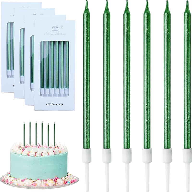 FUZVOL Green Glitter Birthday Candles 24 pcs Boxed Gift 12.5 cm Party Decor