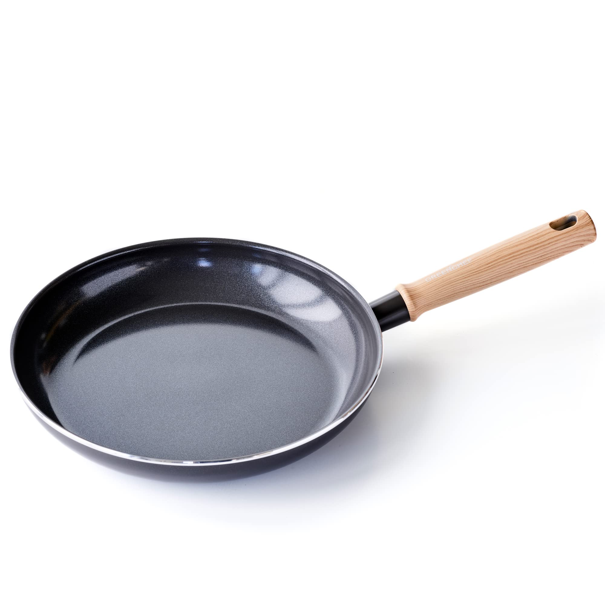 GreenChef Vintage Healthy Ceramic Nonstick 28 cm Frying Pan Skillet, Wood Inspired Handle, PFAS Free, Induction Suitable, Oven Safe up to 160˚C, Grey