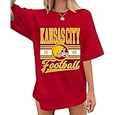 OCURHU Football Shirts for Women Football Team Fan Tshirts Game Day Outfits Oversized Football Helmet Graphic Apparel