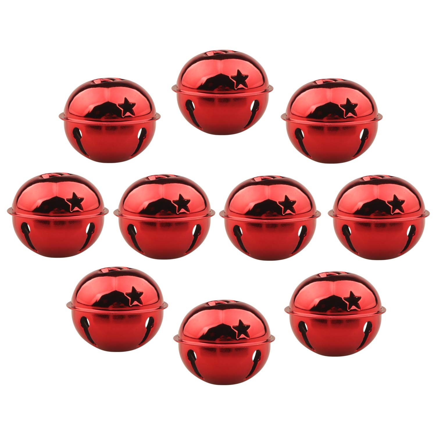 HUASUN Christmas Bells 10Pcs 5cm Jingle Bells Colorful Craft Bells Five-point Star Big Christmas Bells for Christmas Party Christmas Tree Decoration DIY Wreath Holiday Decorations (Red)