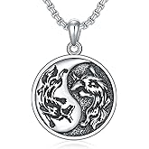 SIMONLY Yin Yang Necklace 925 Sterling Silver Dragon Scorpion Tiger Wolf Witcher Medallion Scorpio Jewelry Christmas Birthday Gifts for Men Women Unisex