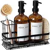 Dish Soap Dispenser for Kitchen, 16.9 fl oz Amber Hand and Dish Soap Dispensers, Kitchen Soap Dispenser Set with Sponge Holder, Brush Holder and Loofah Sponge, Countertop Sink Organizer Accessories